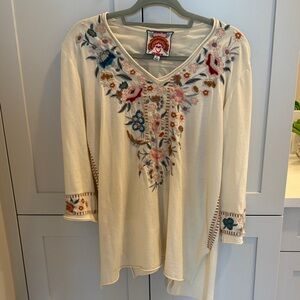 Johnny Was Cream Floral Embroidered Blouse